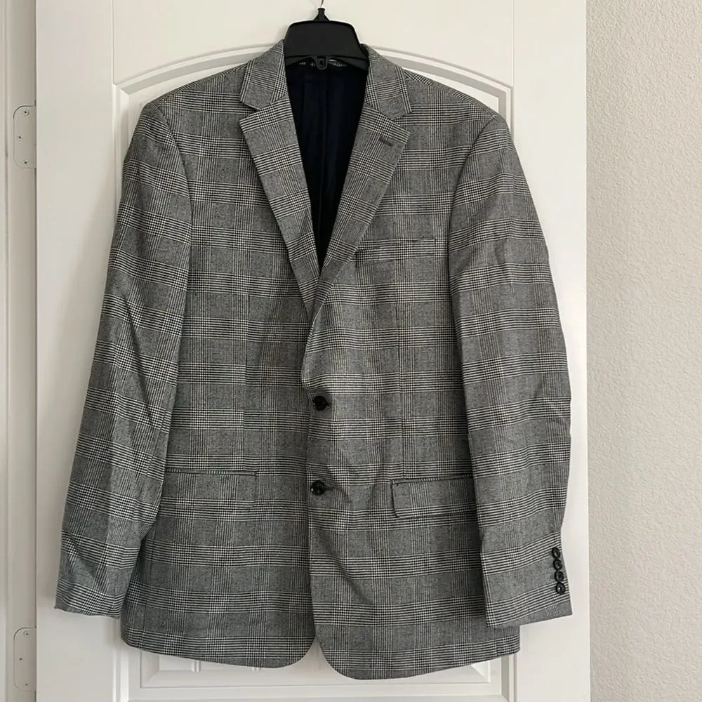 Bar III Glen Plaid Skinny-Fit Suit Jacket in Black-White, NWT, Size 44L